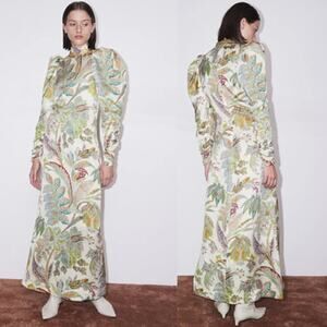 NWT Alemais High Neck Long Puff Sleeves Buttoned Cuffs Ivy Gown Cream Size: 2